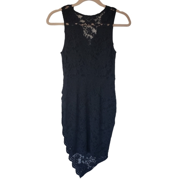 UO Kimchi Blue Black Lace Cocktail Asymmetric Bodycon Dress Sleeveless - Picture 3 of 8